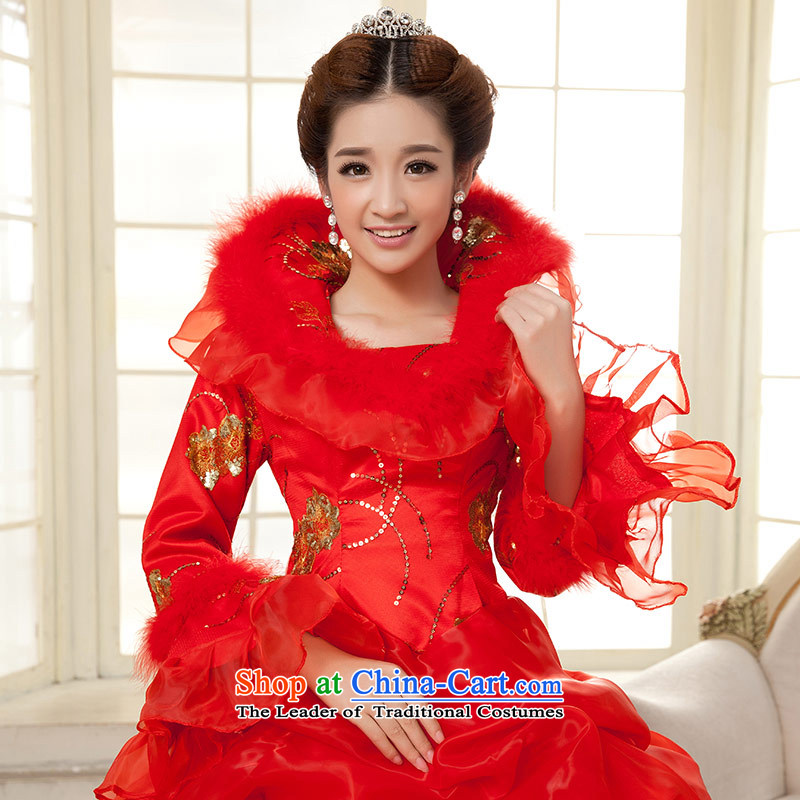 Qing Hua 2015 winter new yarn long-sleeved clip cotton yarn Korean version, thin bride wedding dresses red bride wedding dress RED M Qing Hua yarn , , , shopping on the Internet