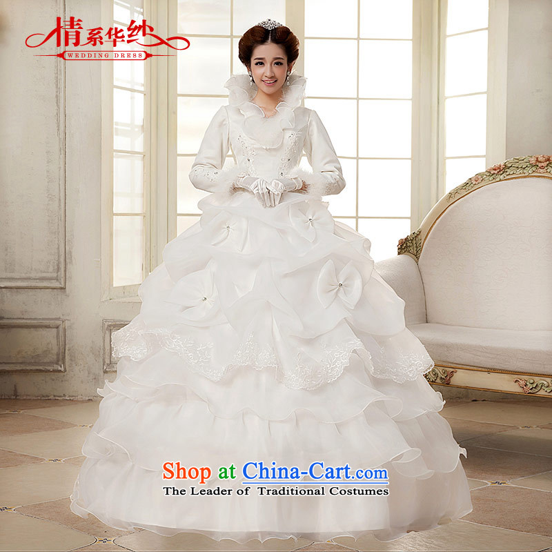 Qing Hua 2015 winter new yarn wedding dresses white princess graphics wedding long-sleeved folder thin cotton Warm White XXL, bride wedding dress Qing Hua yarn , , , shopping on the Internet