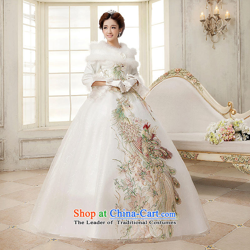 Qing Hua 2015 winter new yarn long-sleeved folder cotton version won thin bride wedding dresses Da Fung ethnic White?XXL