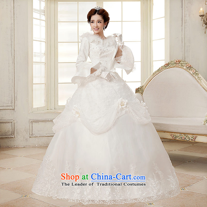 Qing Hua 2015 winter new yarn wedding Korean brides princess long-sleeved folder cotton warm wedding dress party White M, Princess Qing Hua yarn , , , shopping on the Internet