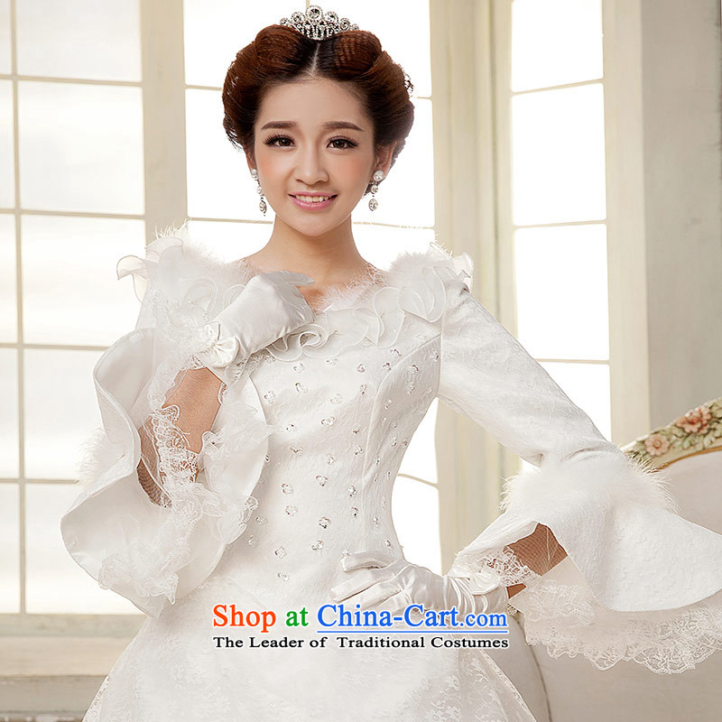 Qing Hua 2015 winter new yarn wedding Korean brides princess long-sleeved folder cotton warm wedding dress party White M, Princess Qing Hua yarn , , , shopping on the Internet