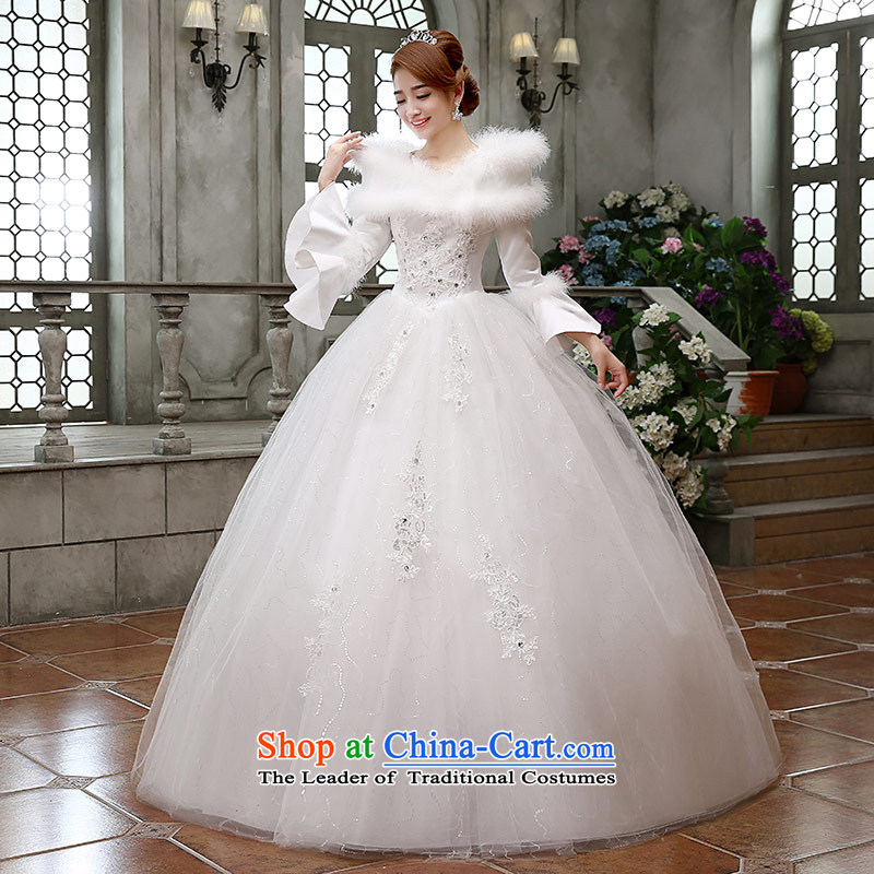 Qing Hua 2015 winter new yarn wedding Korean brides princess long-sleeved folder cotton warm wedding dress party 02 Princess White XL, Qing Hua yarn , , , shopping on the Internet