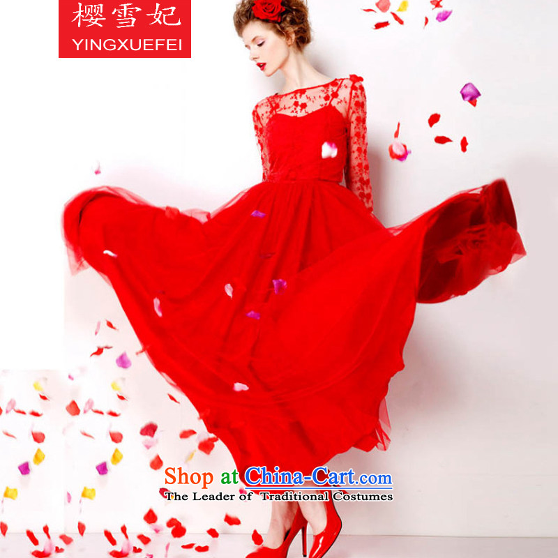 Enear Princess 2015 lace retro red petticoat bride 9 m large long skirt dress large red embroidered dress BB56 RED?M