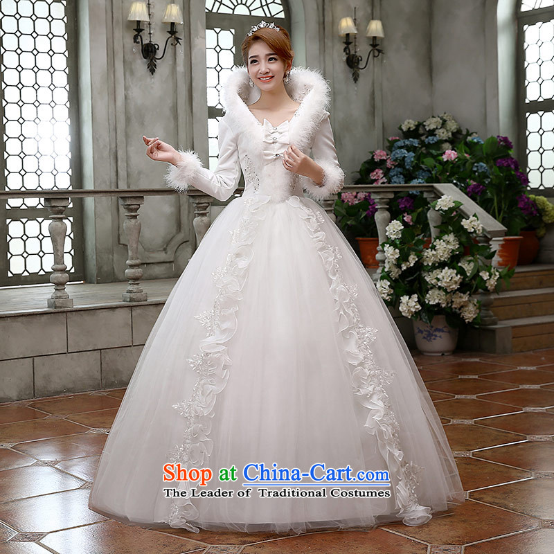 Qing Hua yarn winter new long-sleeved warm Wedding 2015 marriages white princess bon bon skirt Korean version thin white?M