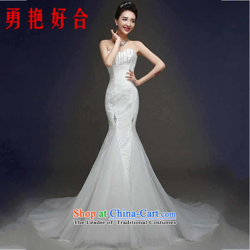 Yong-yeon and autumn and winter wedding dresses new 2015 anointed chest crowsfoot stylish Korean marriages tail straps Sau San white L