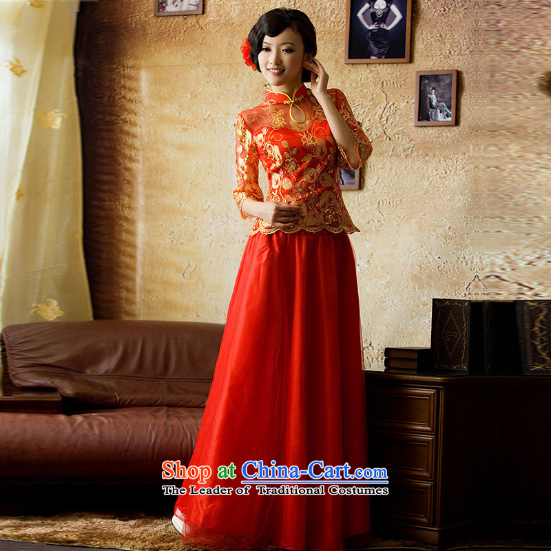 To be concentrated on marriage in cuff brides dress qipao bows stylish red , L, Yat-lady , , , shopping on the Internet