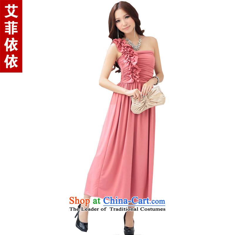 Of the glued to the ultra drape wrapped chest shoulder lace dress 2015 Korean new women's long banquet annual meeting of persons chairing the stage and sexy skirt 4145th watermelon red XL