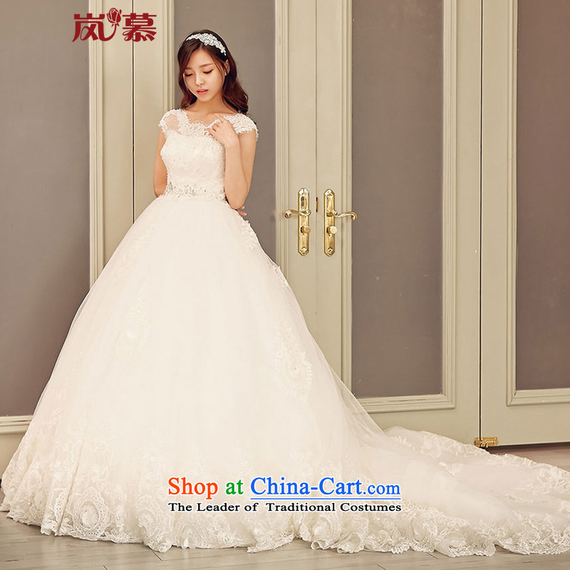 The sponsors of the 2015 Spring Blossoms new Korean word shoulder lace large tail bride wedding dresses ivory S