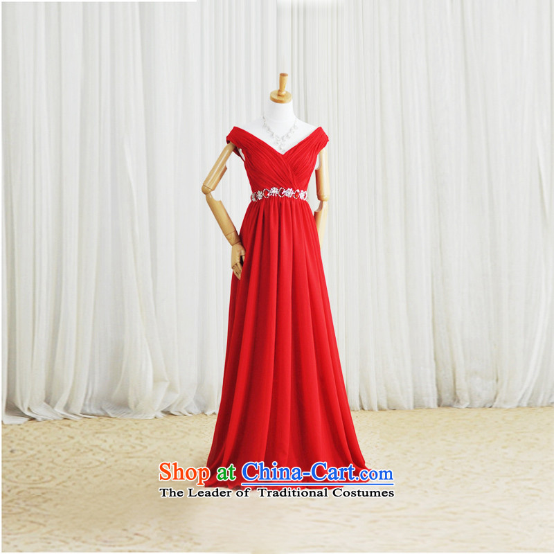 Full Chamber Fang2015 new V-Neck shoulder Red Dress Korea package version banquet dress uniform evening dressesL926 bowslarge red173-M