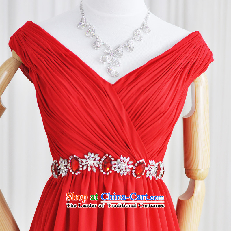 Full Chamber Fang 2015 new V-Neck shoulder Red Dress Korea package version banquet dress uniform evening dresses L926 bows large red 173-M, full Chamber Fong shopping on the Internet has been pressed.