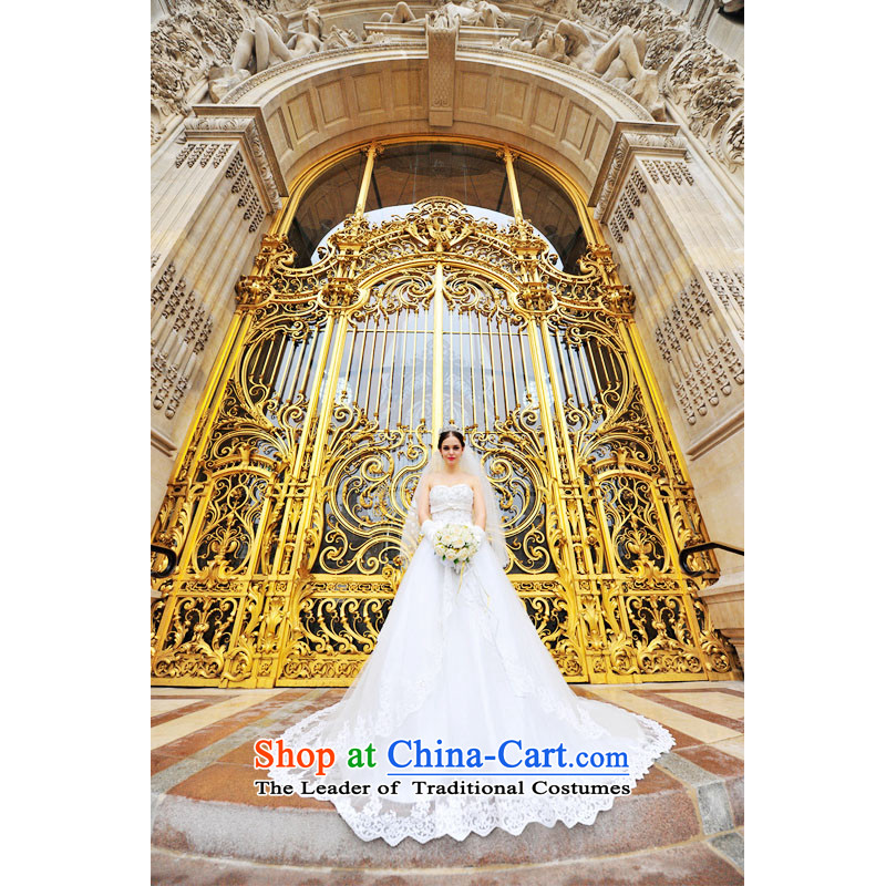 2015 Paris site wedding dresses and elegant chest straps sweet princess tail weddings1295ivory tail 165-L 50cm