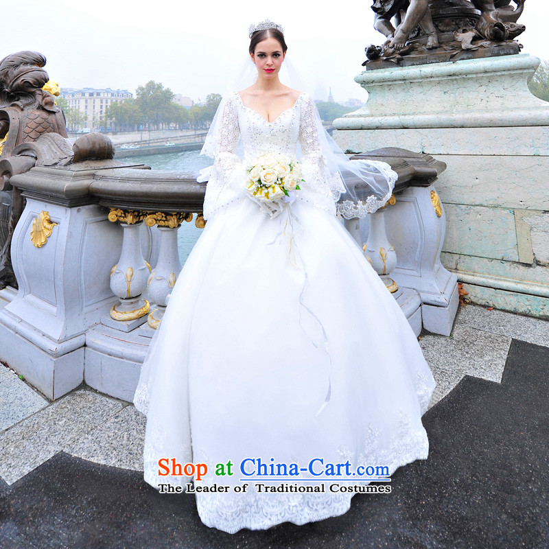2015 new wedding dresses full Chamber _MTF FONG Long-sleeved retro sexy back tail princess wedding?s1293?ivory tailored
