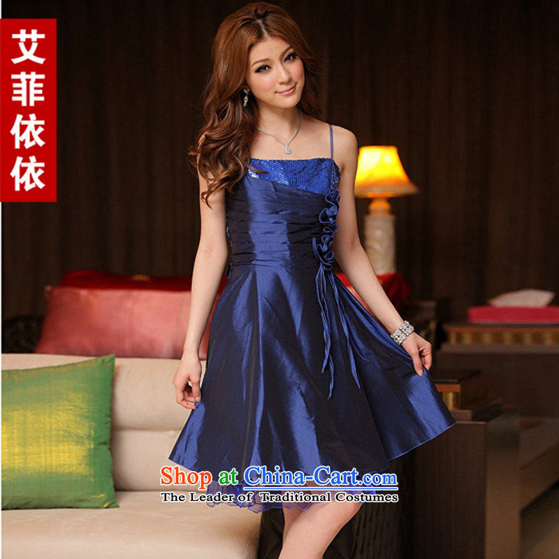 Of the 2015 Korean glued to the new women's short, under the auspices of bows on banquet chip pinch of manual flower sister small dress dresses 3569 purple XXL