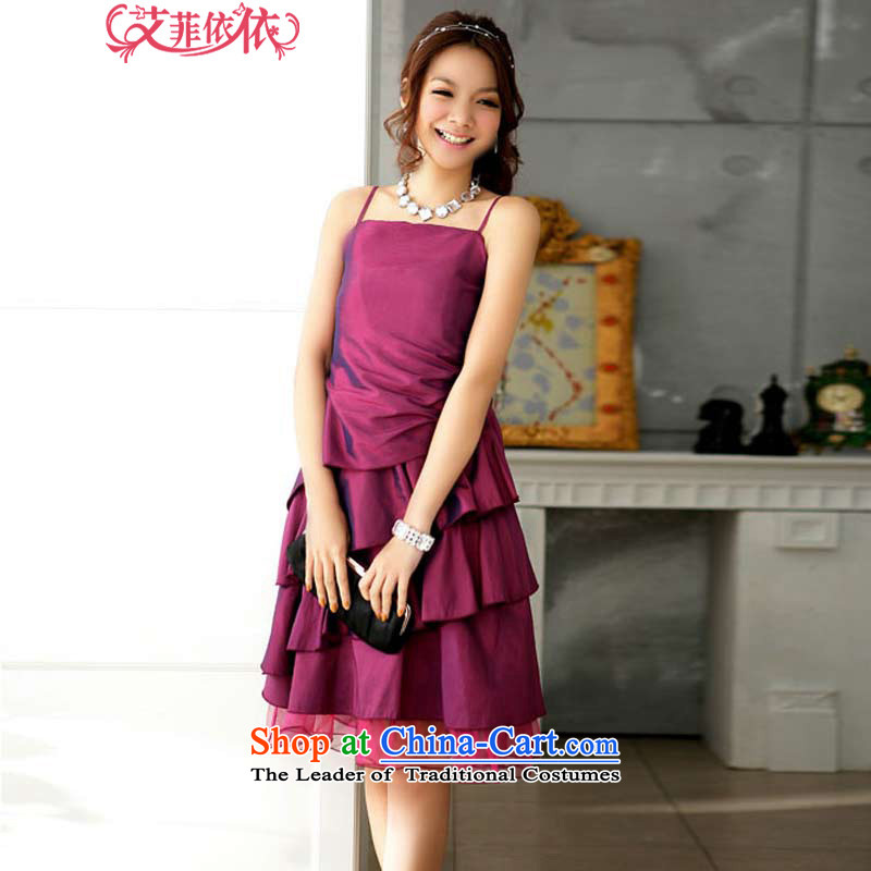 Of the noble glued to the lifting strap small dress?2015 Korean new women's short, under the auspices of bows niba lace banquet yarn yarn dresses 3650 aubergine?XXL