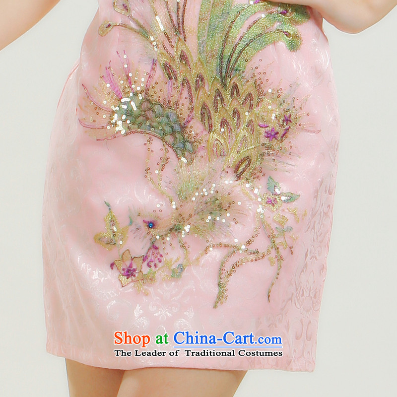 The former Yugoslavia Li aware of spring and summer 2015 new auspicious Chinese Robes embroidery improvements Peacock Sau San small dress QR007 pink S slim li (Q.LIZHI shopping on the Internet has been pressed.)
