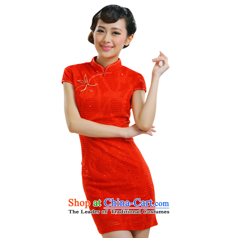 The former Yugoslavia Li aware of the new bride with 2014 improved short of qipao bride with stylish retro summer load qipao QJ010 bride qipao RED M