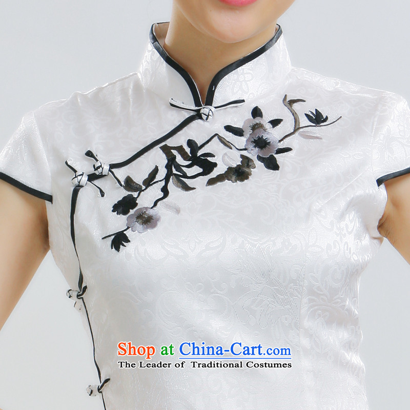 The former Yugoslavia Li aware of spring and summer 2015 new stylish qipao improved embroidery flower embroidery cheongsam dress qipao white QR010-823 White XL, Yugoslavia (Q.LIZHI Li shopping on the Internet has been pressed.)