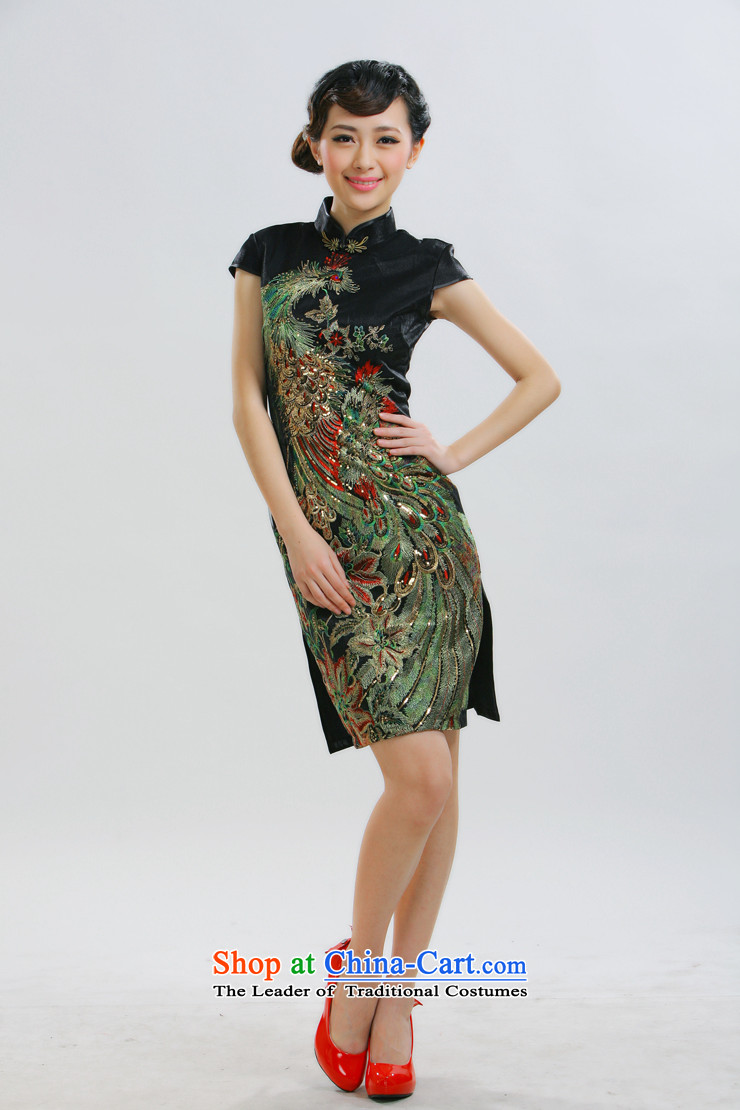The former Yugoslavia Li know a new summer stylish improved summer short-sleeved female cheongsam dress the peacock fork short qipao QR013 black L picture, prices, brand platters! The elections are supplied in the national character of distribution, so action, buy now enjoy more preferential! As soon as possible.