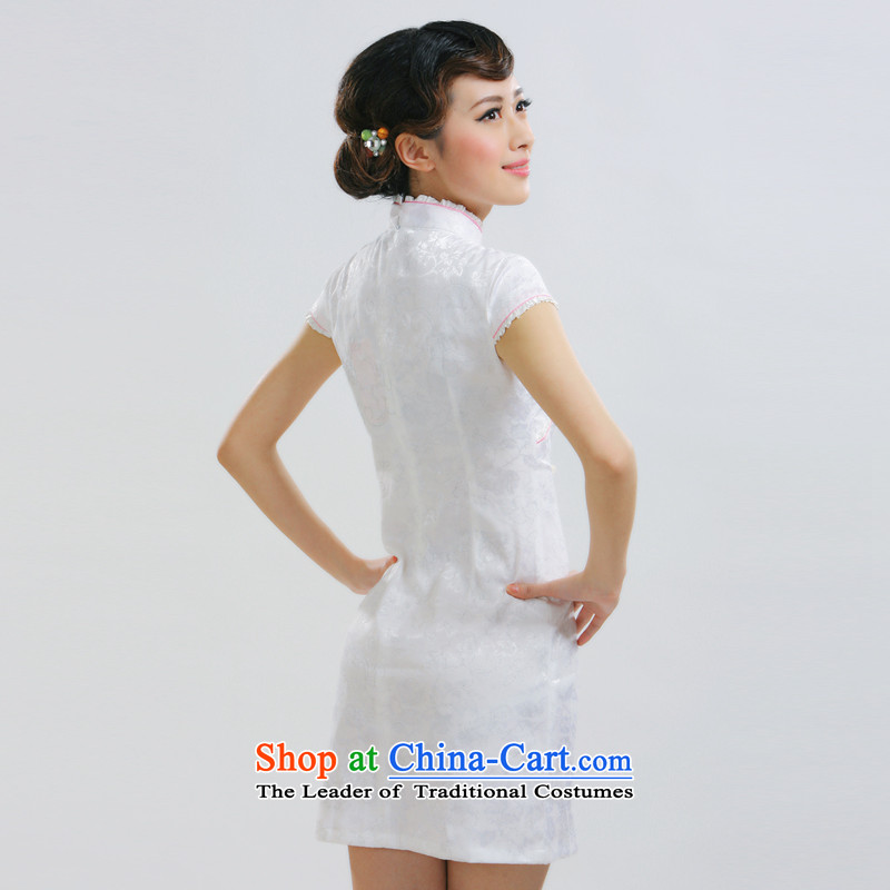 The former Yugoslavia Li aware of spring and summer 2015 New Definition Dejammet following retro short qipao Gangnam embroidery China wind dress QR019 white S, Yugoslavia (Q.LIZHI Li shopping on the Internet has been pressed.)