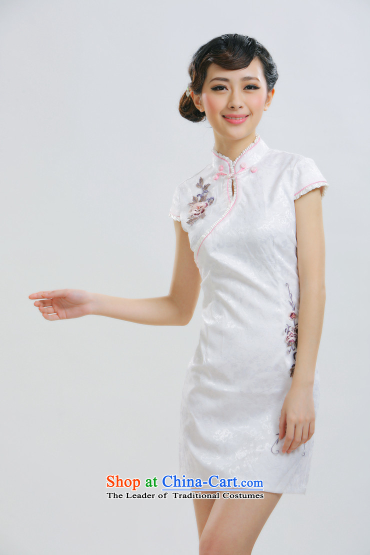 The former Yugoslavia Li aware of spring and summer 2015 New Definition Dejammet following retro short qipao Gangnam embroidery China wind dress QR019 white S picture, prices, brand platters! The elections are supplied in the national character of distribution, so action, buy now enjoy more preferential! As soon as possible.