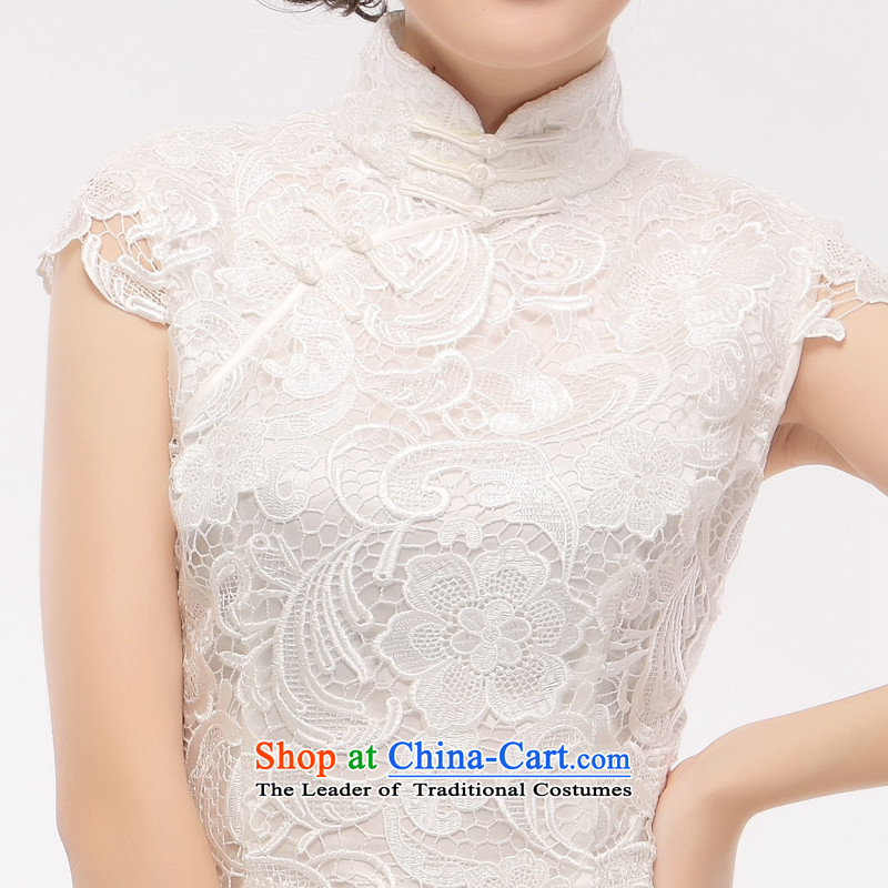 The former Yugoslavia Li aware of spring and summer 2015 new heavy industry water-soluble lace solid color dress elegant and stylish retro lace white qipao QR14 white S slim li (Q.LIZHI shopping on the Internet has been pressed.)