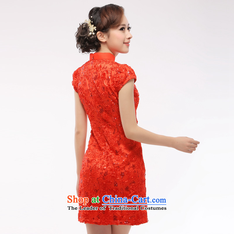 The former Yugoslavia Li known everyday retro cheongsam dress improved stylish marriages bridesmaid dress 2015 new lace QW001-1 RED M Small Li (Q.LIZHI shopping on the Internet has been pressed.)