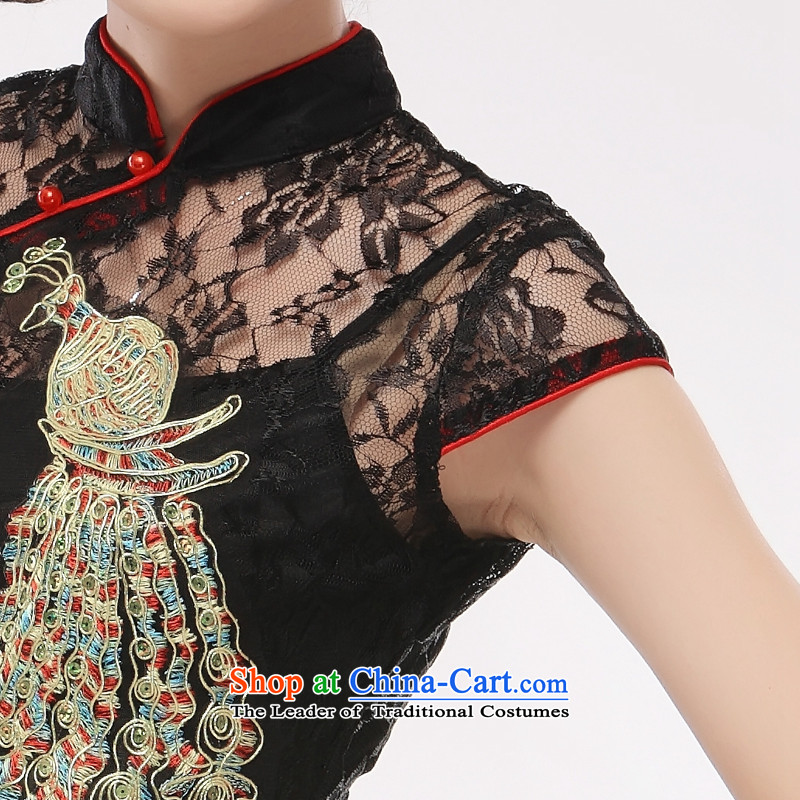 The former Yugoslavia Li aware of spring and summer 2015 new sexy Lace Embroidery green peacock two kits cheongsam dress skirt retro elegant Phoenix in the  former Yugoslavia, black QF002 LI (Q.LIZHI) , , , shopping on the Internet