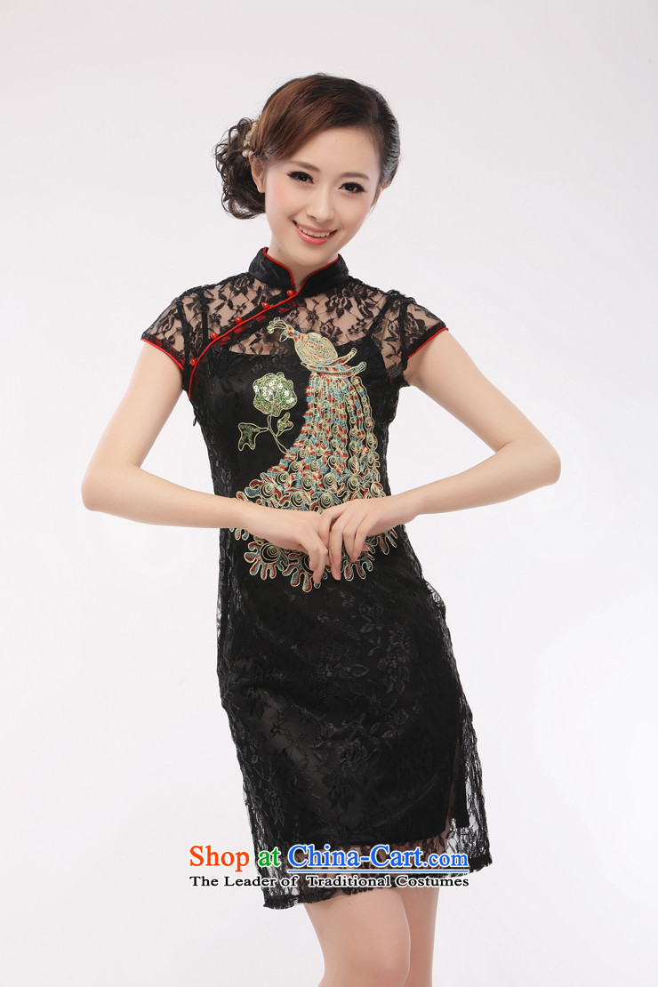 The former Yugoslavia Li aware of spring and summer 2015 new sexy Lace Embroidery green peacock two kits cheongsam dress skirt retro elegant Phoenix in black M pictures, QF002 price, brand platters! The elections are supplied in the national character of distribution, so action, buy now enjoy more preferential! As soon as possible.