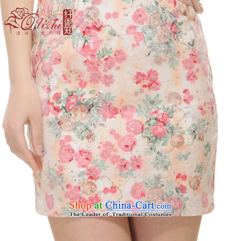 The former Yugoslavia Li aware of spring and summer 2015 new stylish need for improved water drilling elegant small dress retro OL aristocratic China wind QLZ15Q6007 pink S slim li (Q.LIZHI shopping on the Internet has been pressed.)