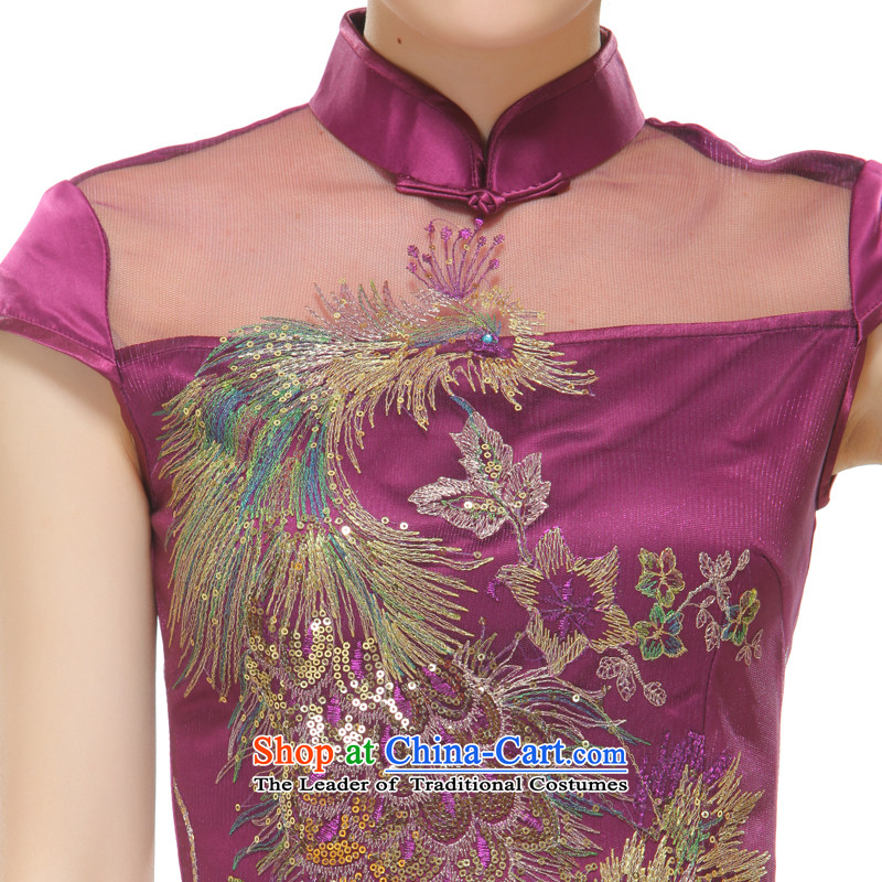 The former Yugoslavia Li known 2015 new women's stylish improvement of short skirts qipao Sau San Purple Phoenix decals QR528 PURPLE , L, Yugoslavia (Q.LIZHI Li shopping on the Internet has been pressed.)