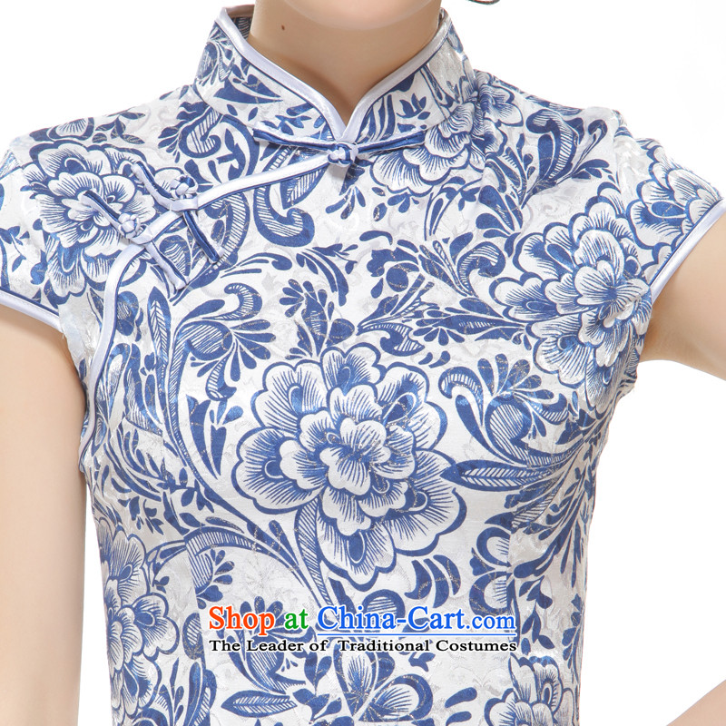 The former Yugoslavia Li known 2015 new women's porcelain elegant and stylish retro style improvement of the forklift truck qipao QW2521 no blue S slim li (Q.LIZHI shopping on the Internet has been pressed.)