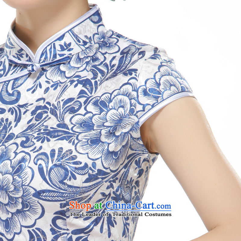 The former Yugoslavia Li known 2015 new women's porcelain elegant and stylish retro style improvement of the forklift truck qipao QW2521 no blue S slim li (Q.LIZHI shopping on the Internet has been pressed.)