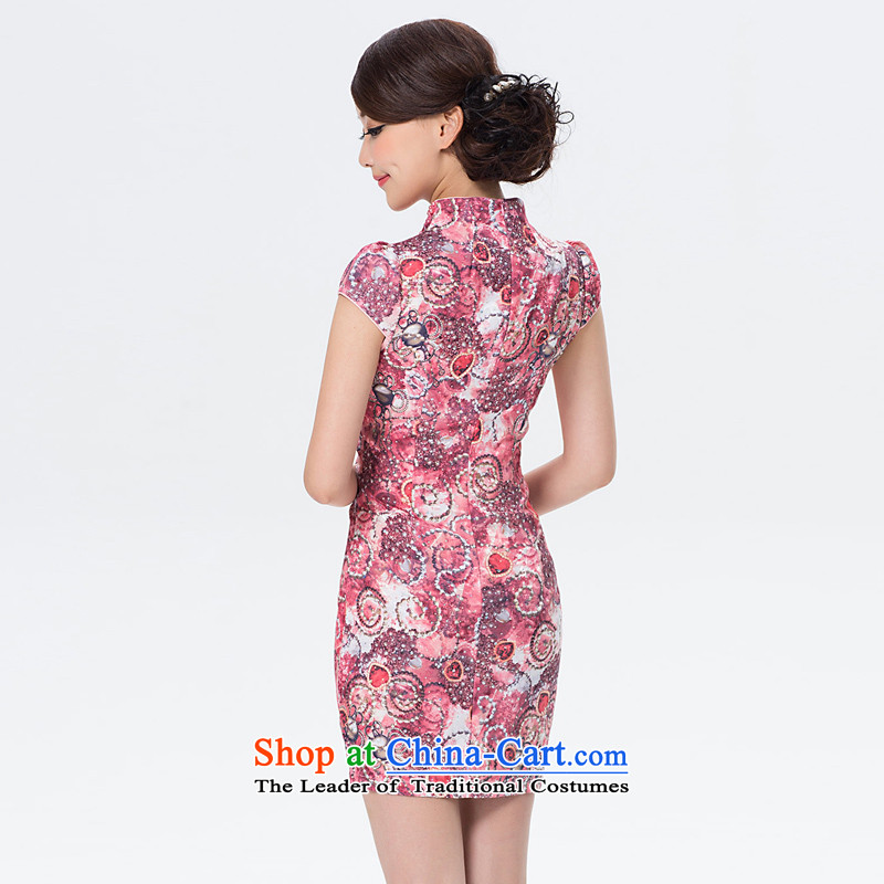 【 lady as soon as possible star Yat 2015 Summer female new Stylish retro short of Sau San daily cheongsam dress 2D033 red floral 2XL, Yat Lady , , , shopping on the Internet