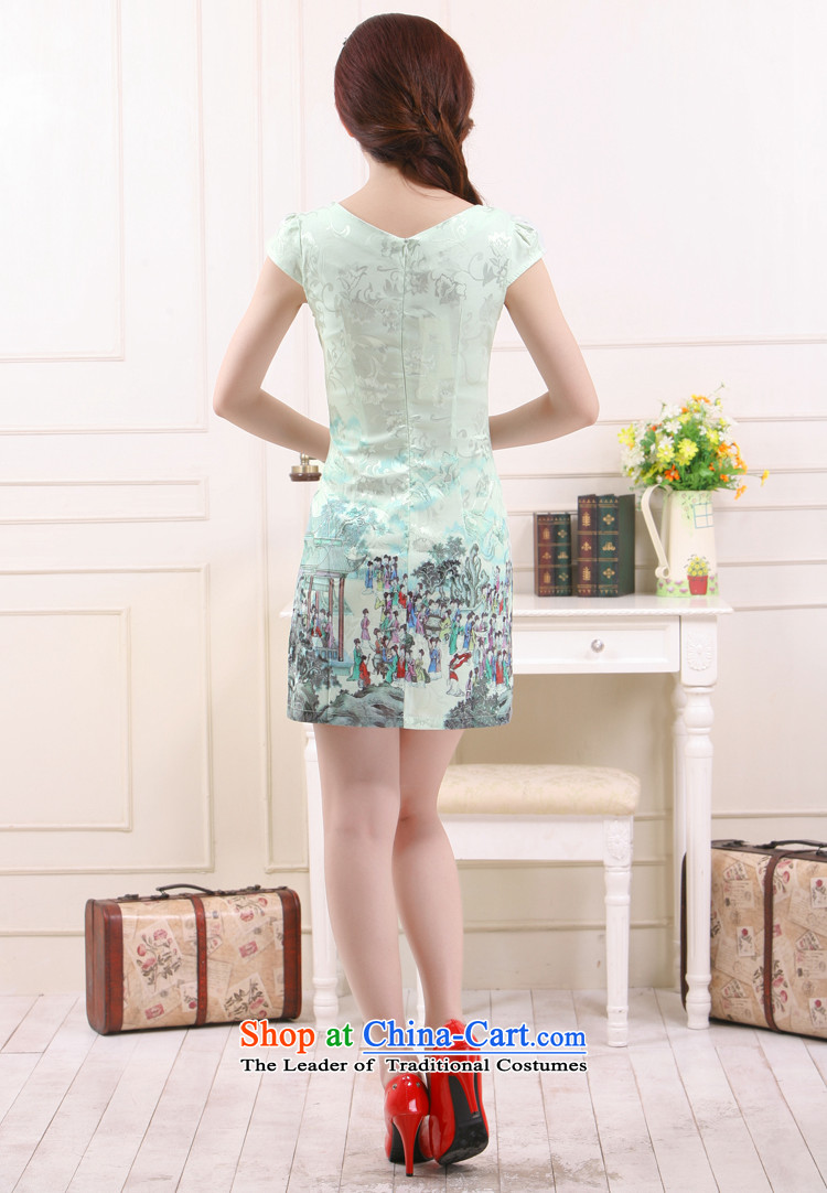 The former Yugoslavia Li aware of spring and summer 2015 New Light Pik Gangnam China wind qipao retro improved stylish Sau San dress  QC3-7896 cyan L picture, prices, brand platters! The elections are supplied in the national character of distribution, so action, buy now enjoy more preferential! As soon as possible.
