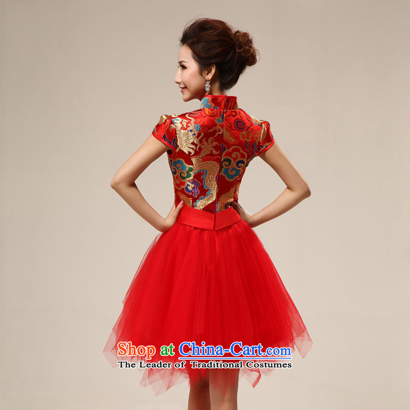 Doi m qi package shoulder short-sleeved wedding marriages bows wedding dress small Dress Short of qipao gowns brides with long red , L, M Qi , , , diana shopping on the Internet