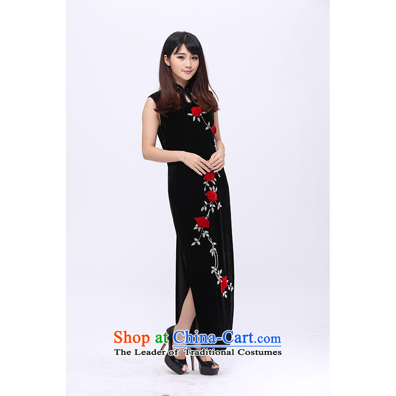 Star magazine, noble aristocratic velvet gown full manually set crystal embroidered stereo flower cheongsam 201502 Black , L, Digang shopping on the Internet has been pressed.
