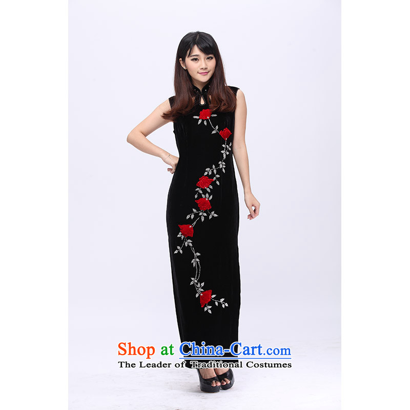 Star magazine, noble aristocratic velvet gown full manually set crystal embroidered stereo flower cheongsam 201502 Black , L, Digang shopping on the Internet has been pressed.