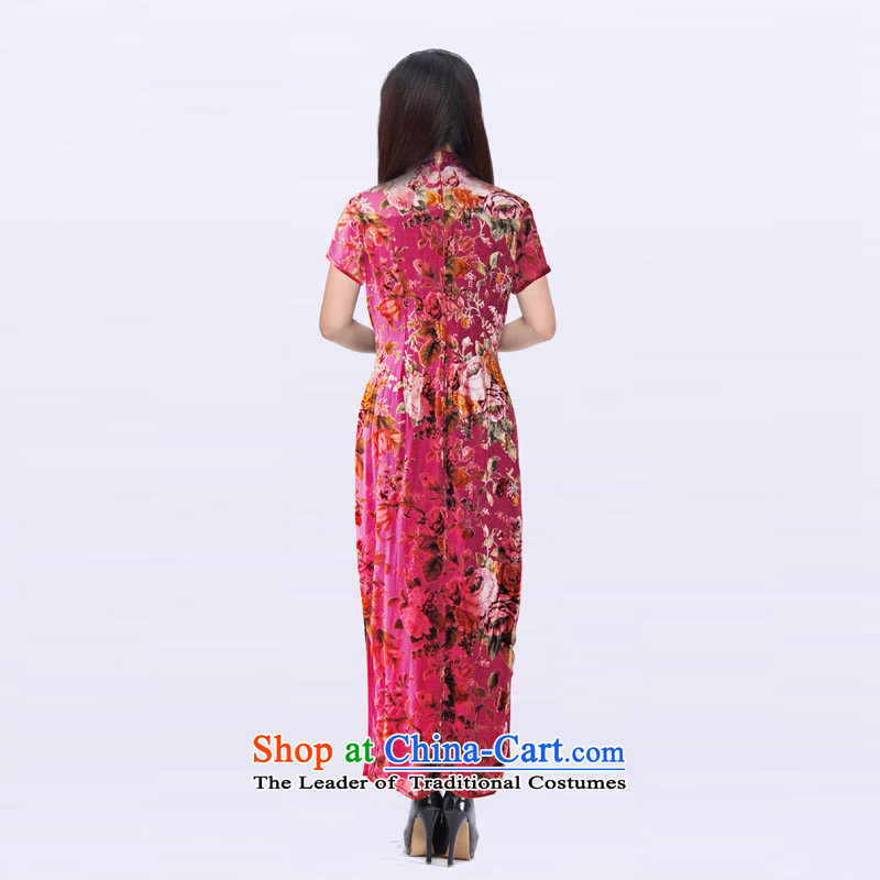 Improved cheongsam custom summer Mrs burned purple mists of the Jurchen people velvet gown of qipao banquet skirt 201525C pink XXL, digang shopping on the Internet has been pressed.