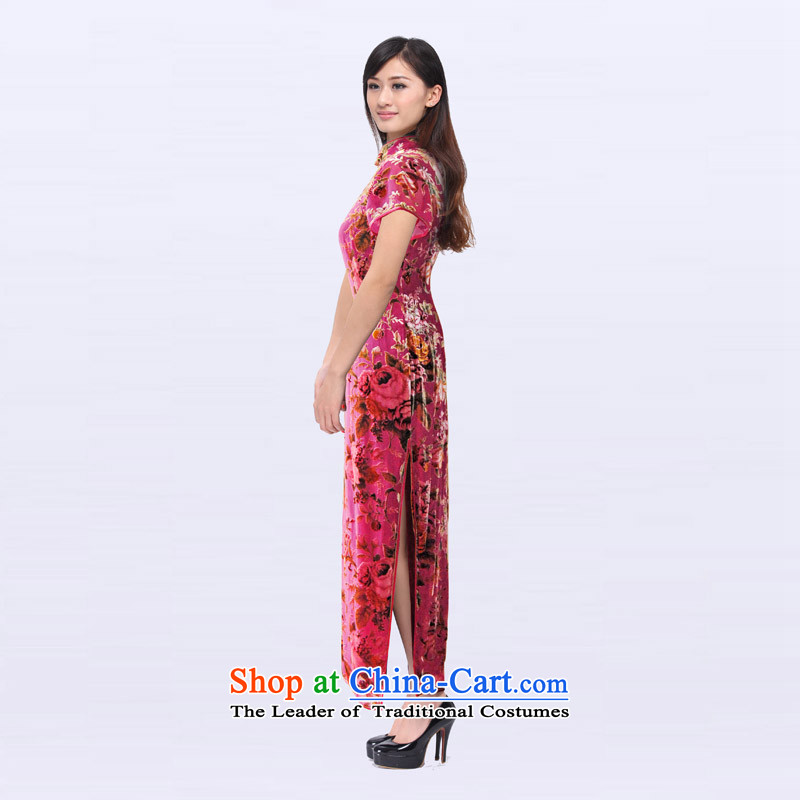 Improved cheongsam custom summer Mrs burned purple mists of the Jurchen people velvet gown of qipao banquet skirt 201525C pink XXL, digang shopping on the Internet has been pressed.
