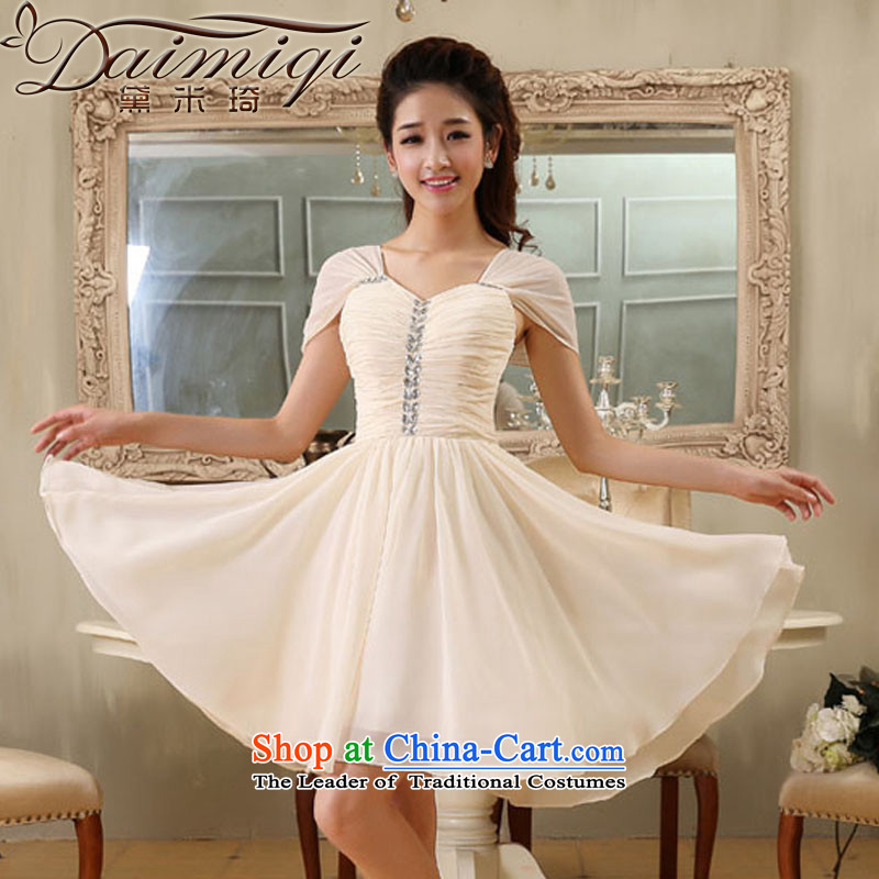 Doi m qi wedding dresses 2014 new package shoulder dress skirt shoulders small dress Sau San video thin dresses chiffon skirt beige?S