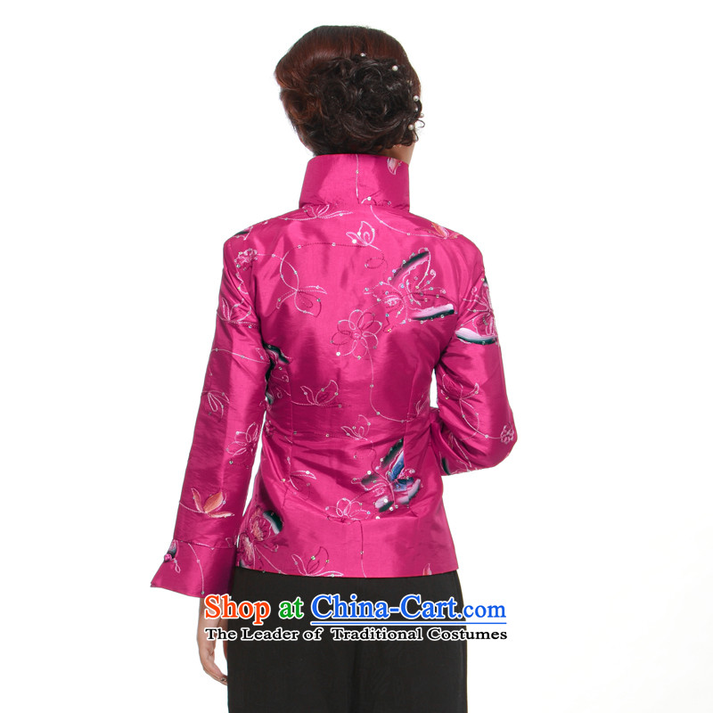 2015 Spring and Autumn New 2-color in hand-painted on-chip set manually butterfly collar Tang blouses slimming knowledge QN2995 Li purple , L, Yugoslavia (Q.LIZHI Li shopping on the Internet has been pressed.)