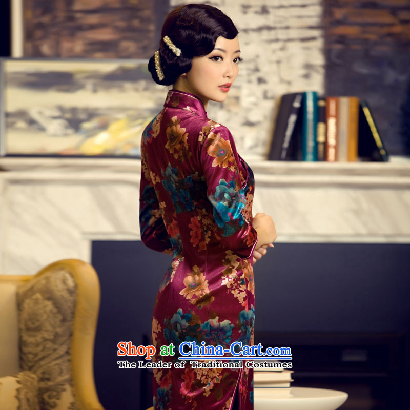 The elections as soon as possible the twin flowers Yat archaeologist makes 2015 the new boxed long-sleeved suede autumn cheongsam dress suit the new stylish retro autumn in cuff qipao skirt blue S, Yat Lady , , , shopping on the Internet