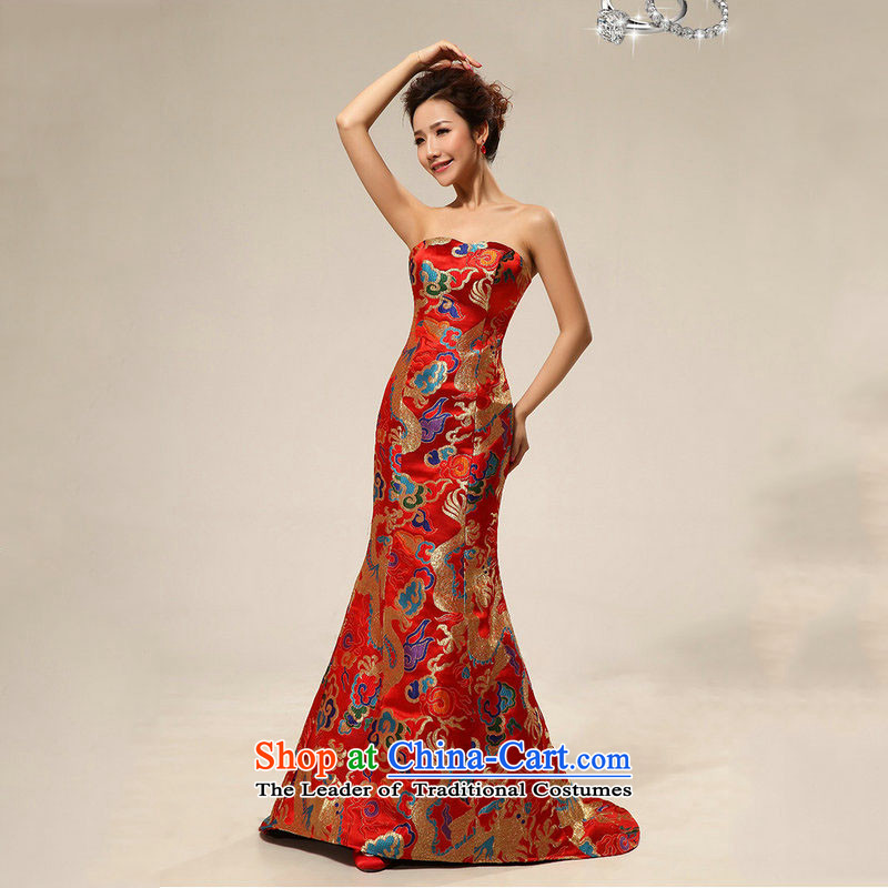 The population of Taiwan New 2013 wedding dress dragon robe dress show replace the bride long XS1926) Red XL, Taiwan's shopping on the Internet has been pressed.