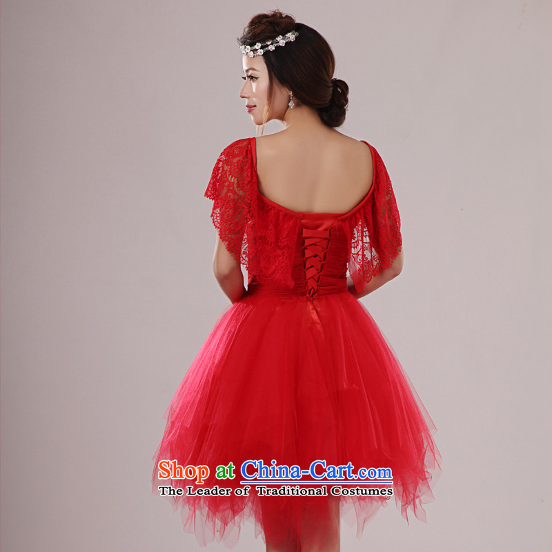 2014 new dress short skirt bride bridesmaid services serving the princess cuff bows wedding dresses won short skirts small version shoulders lace straps bon bon skirt red S Demi Moor Qi , , , shopping on the Internet