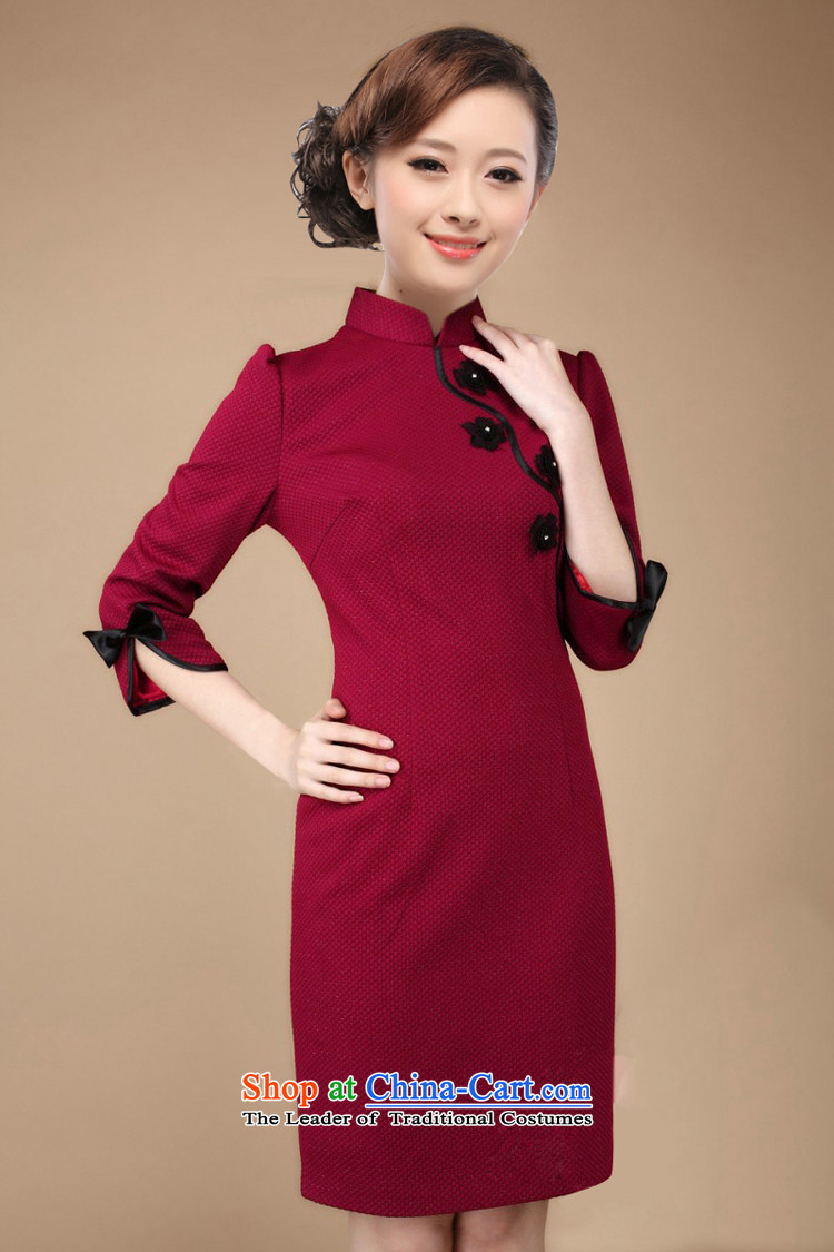 The former Yugoslavia Li known spring 2015 NEW OL commuter retro elegant qipao 7 Cuff D82 dresses with large code QW003R wine red XXL picture, prices, brand platters! The elections are supplied in the national character of distribution, so action, buy now enjoy more preferential! As soon as possible.