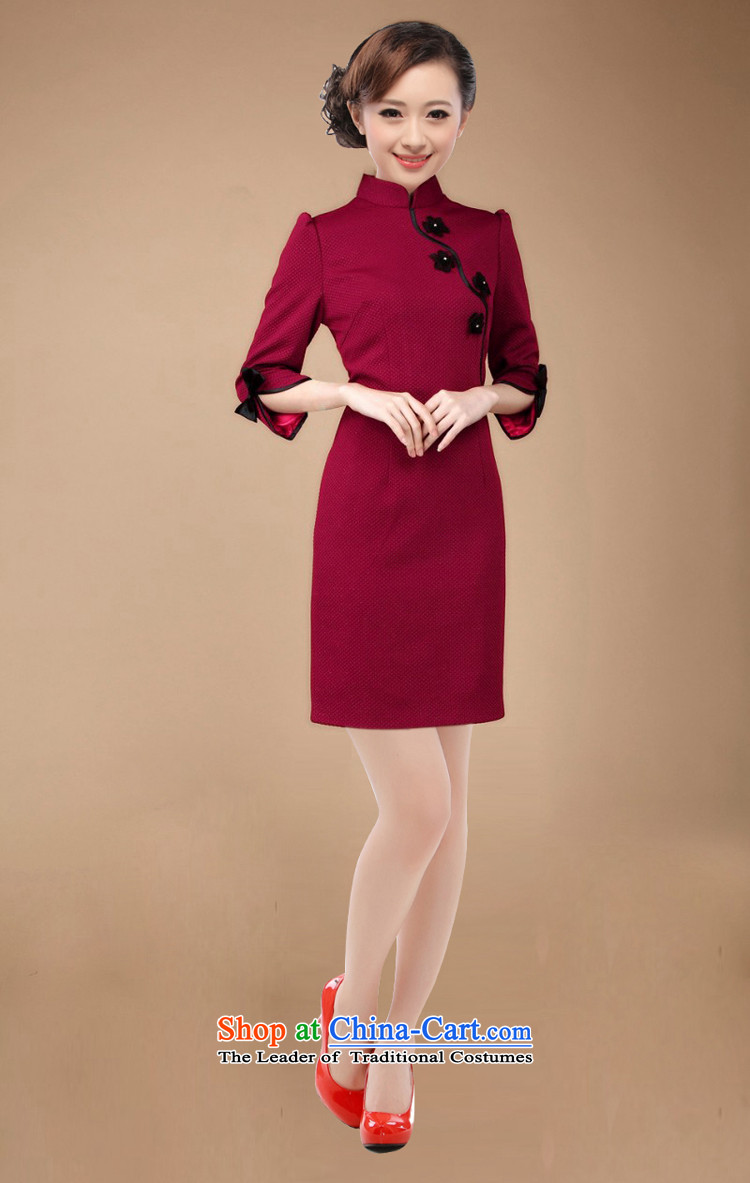 The former Yugoslavia Li known spring 2015 NEW OL commuter retro elegant qipao 7 Cuff D82 dresses with large code QW003R wine red XXL picture, prices, brand platters! The elections are supplied in the national character of distribution, so action, buy now enjoy more preferential! As soon as possible.
