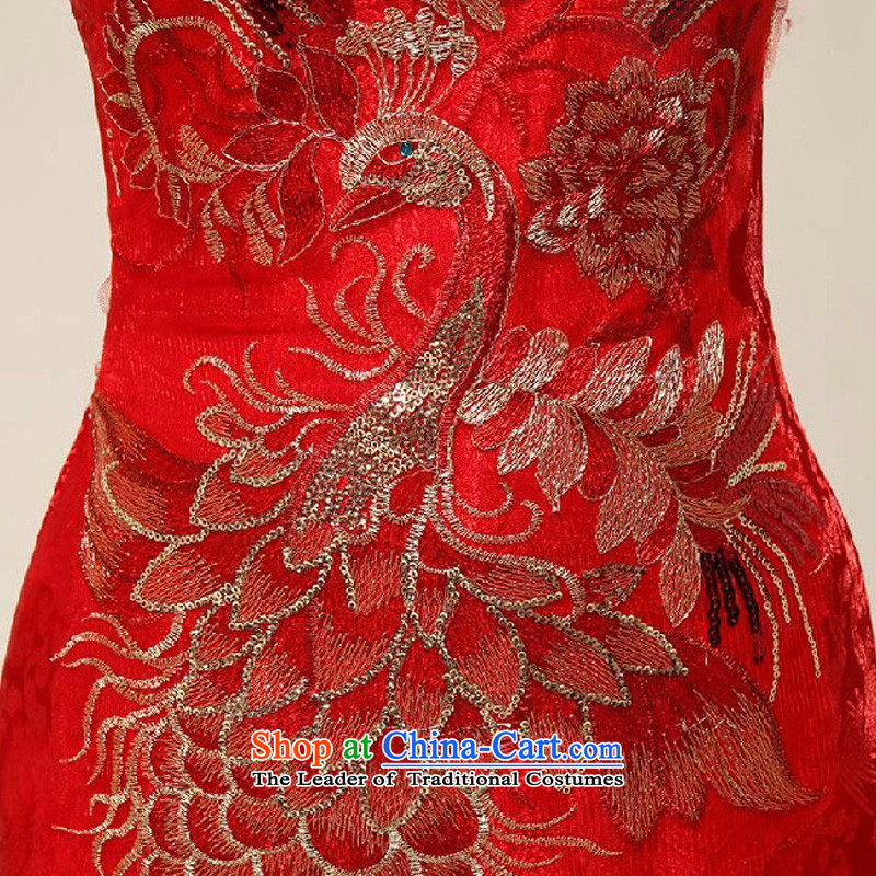 Baby bride stylish China wind red long marriages wedding dresses qipao Phoenix Mudan marriage cheongsam Red 2 ft, baby waist Bride (BABY BPIDEB) , , , shopping on the Internet