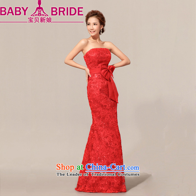 2014 new bride treasure dress marriages wedding lace flowers bows and chest dress uniform RED M