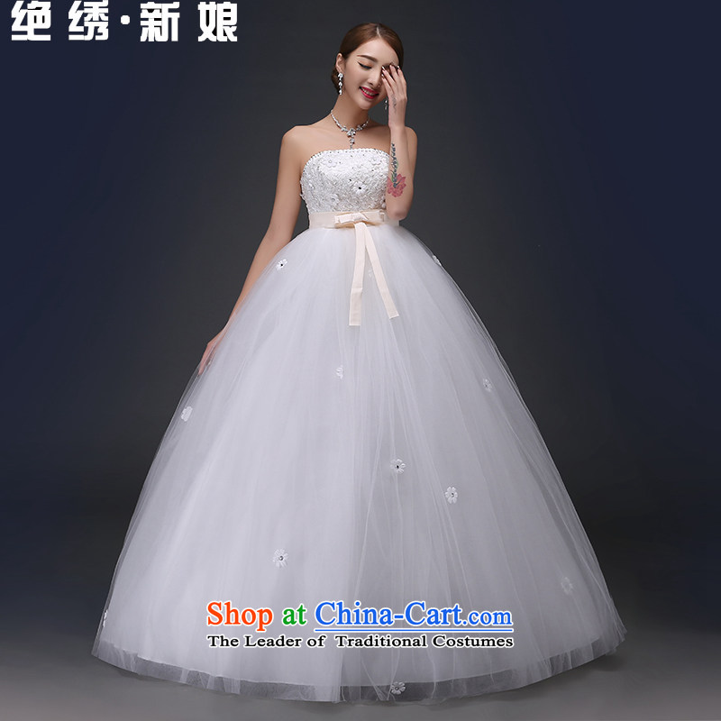 No  new 2015 bride embroidered Korean Top Loin of pregnant women bow tie alignment with Chest straps sweet princess wedding white S