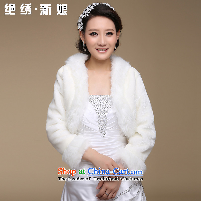 No new bride embroidered m white long-sleeved married in the autumn and winter shawls gross Warm Korean style wedding dress jacketPJ13